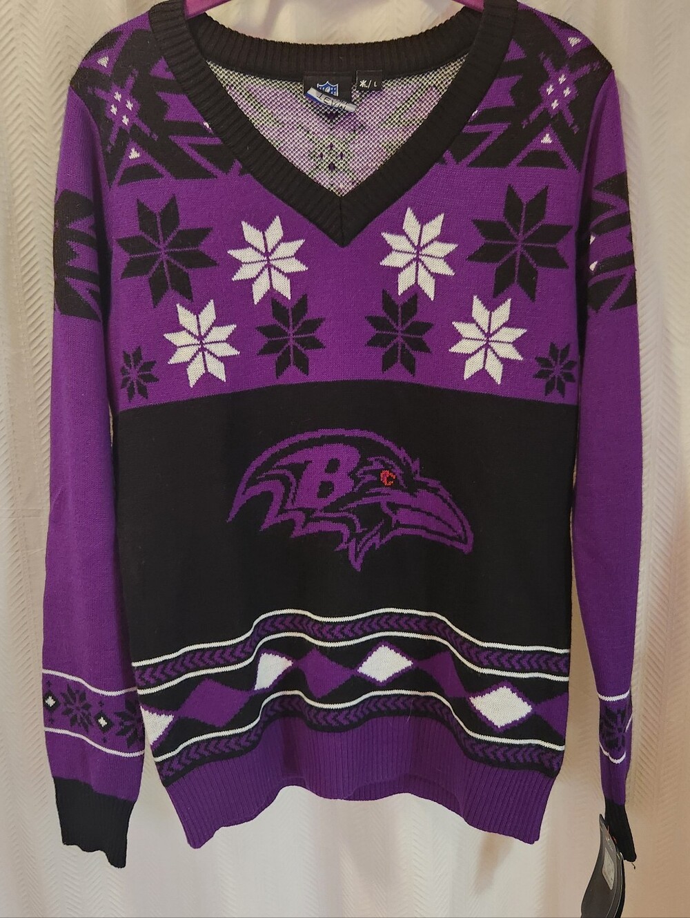 Women's V-Neck Baltimore Ravens Sweater - Purple/Black, Large
